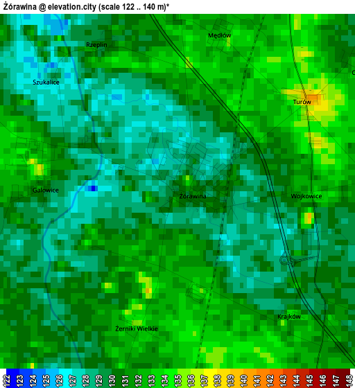 Żórawina elevation map