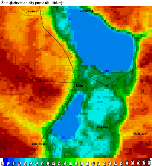 Żnin elevation map