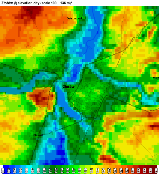 Złotów elevation map