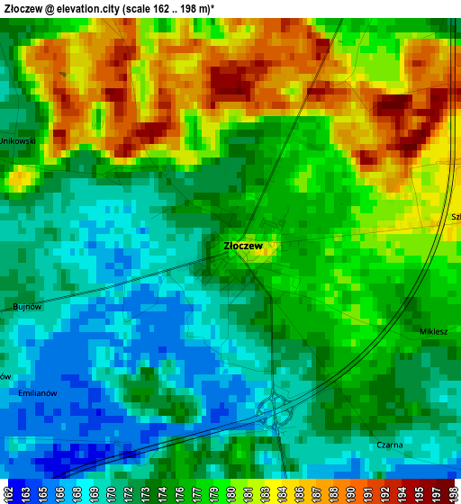 Złoczew elevation map