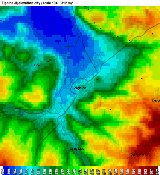 Ziębice elevation map