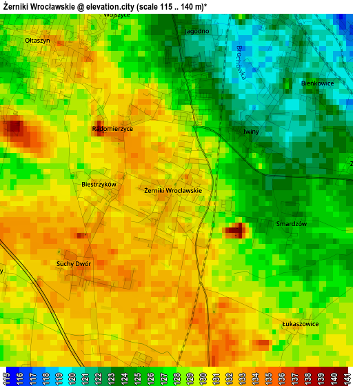 Żerniki Wrocławskie elevation map