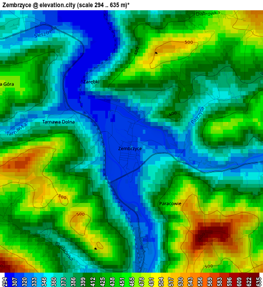 Zembrzyce elevation map