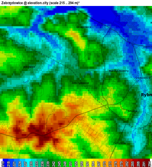 Zebrzydowice elevation map