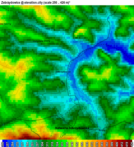 Zebrzydowice elevation map