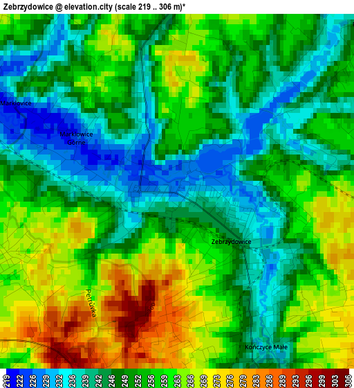 Zebrzydowice elevation map