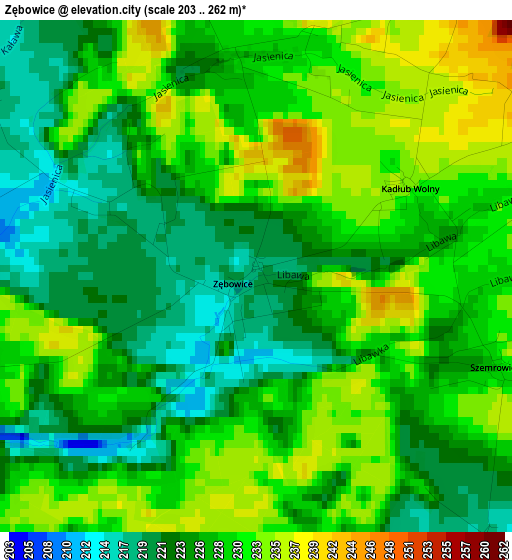 Zębowice elevation map