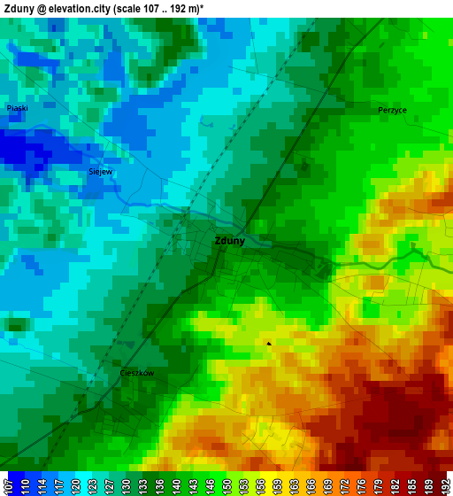 Zduny elevation map