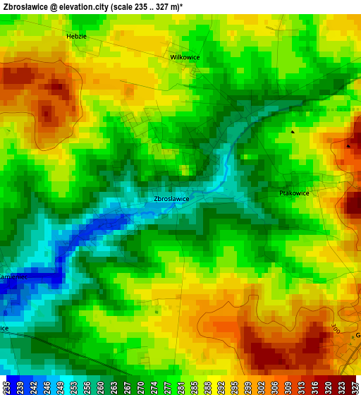 Zbrosławice elevation map