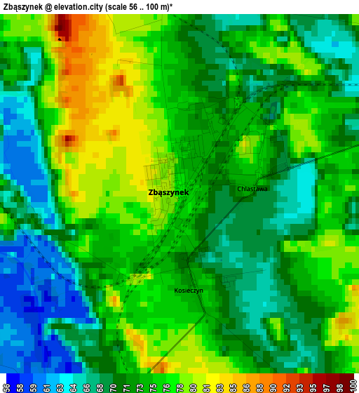 Zbąszynek elevation map