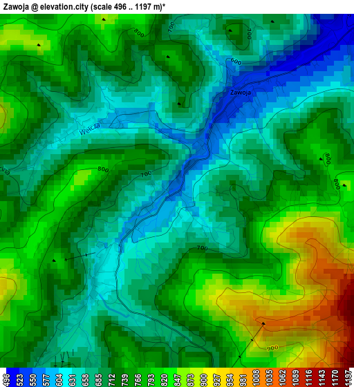 Zawoja elevation map