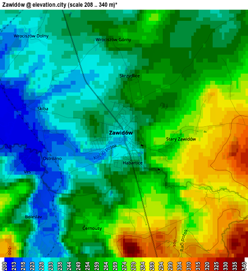 Zawidów elevation map