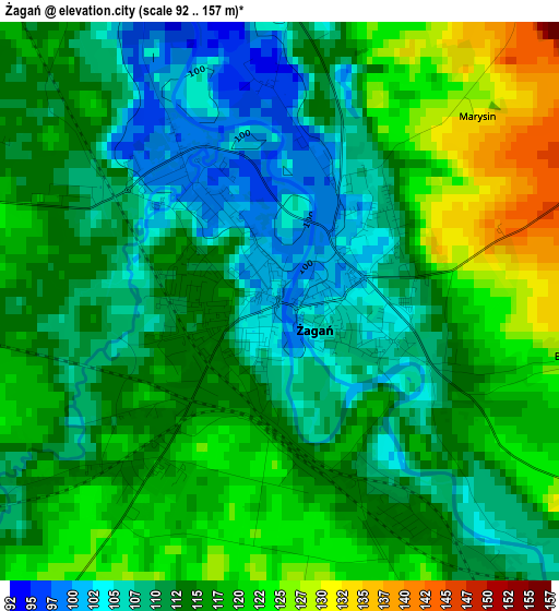 Żagań elevation map