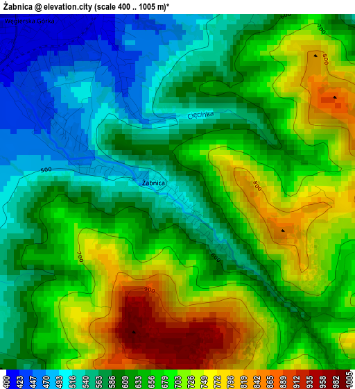 Żabnica elevation map