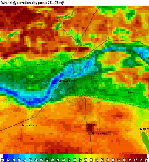 Wronki elevation map