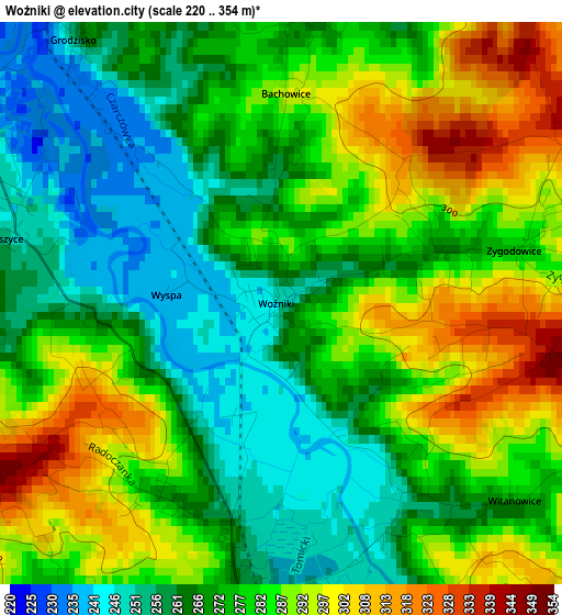 Woźniki elevation map