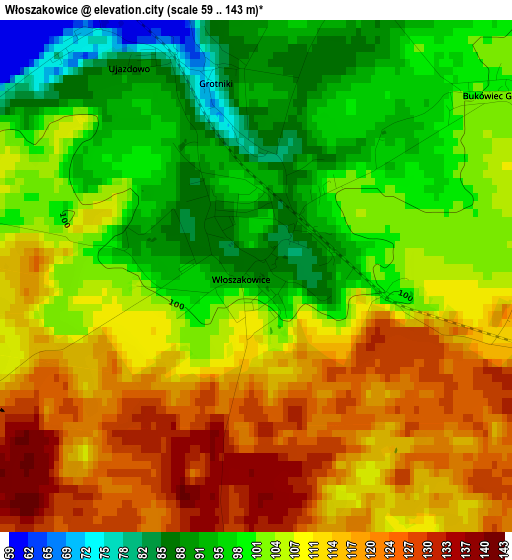 Włoszakowice elevation map