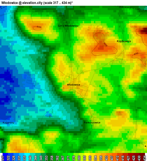 Włodowice elevation map