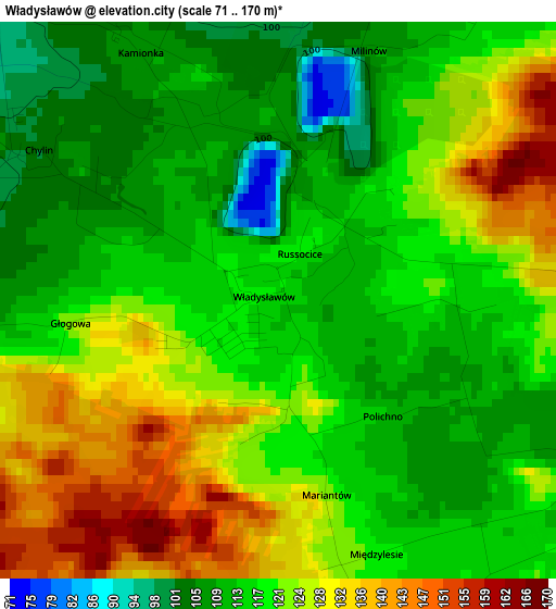 Władysławów elevation map