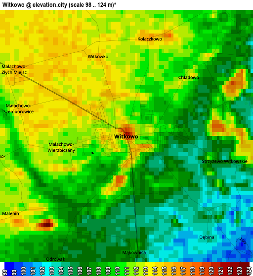 Witkowo elevation map