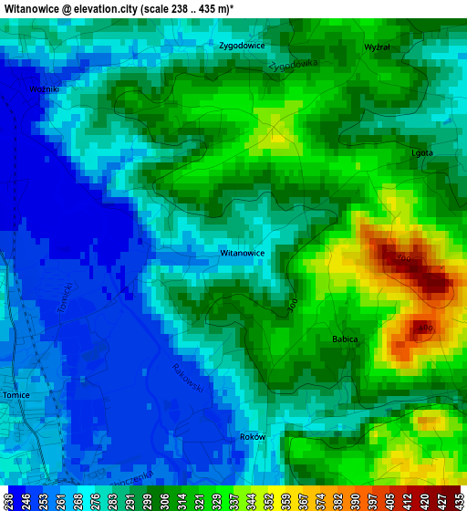 Witanowice elevation map