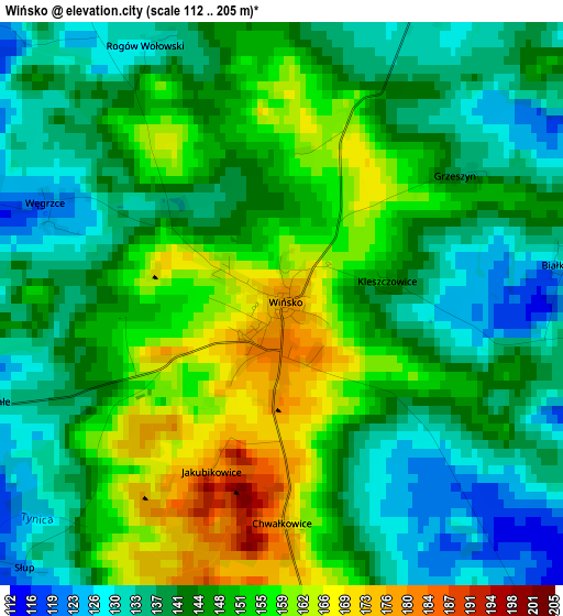 Wińsko elevation map