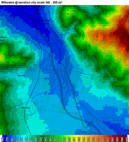 Wilkowice elevation map