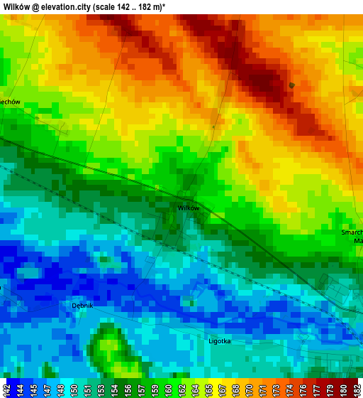 Wilków elevation map