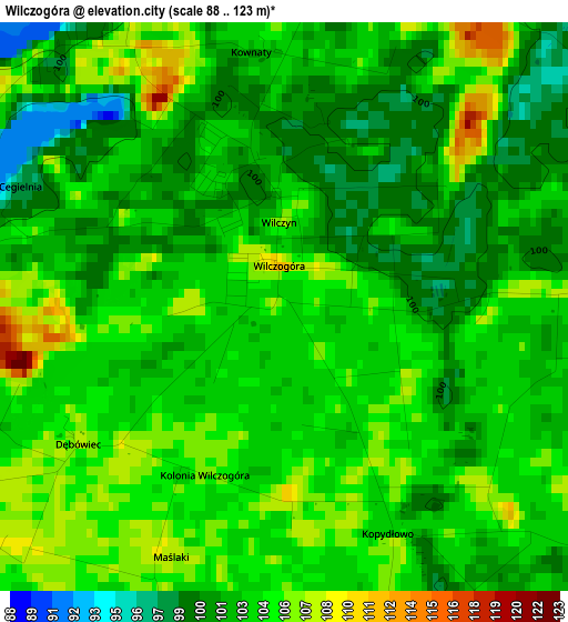 Wilczogóra elevation map