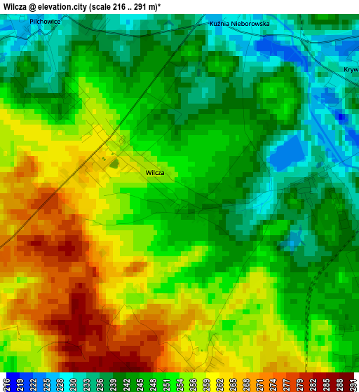 Wilcza elevation map