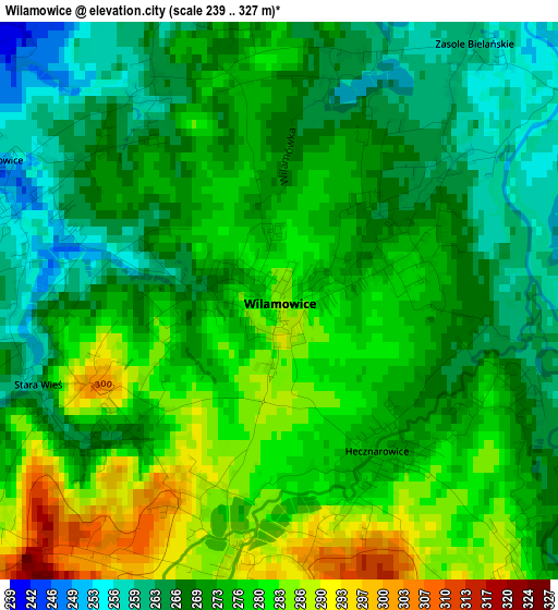 Wilamowice elevation map