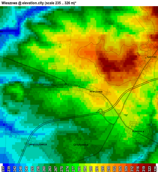 Wieszowa elevation map