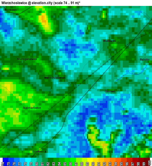 Wierzchosławice elevation map