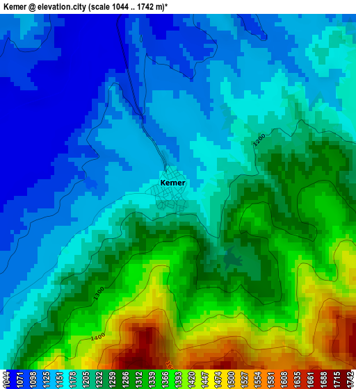 Kemer elevation map