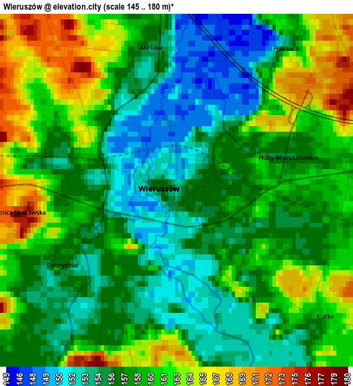 Wieruszów elevation map