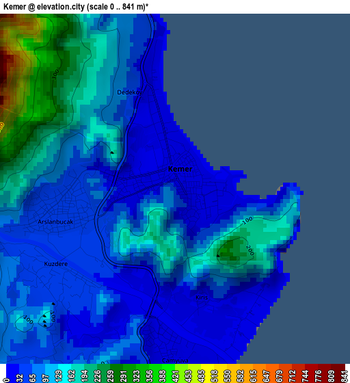 Kemer elevation map