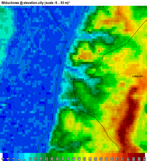 Widuchowa elevation map