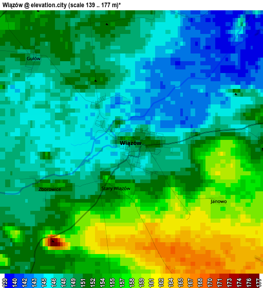 Wiązów elevation map