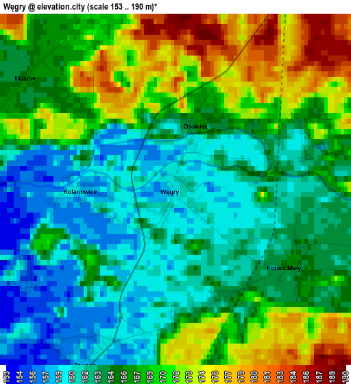 Węgry elevation map