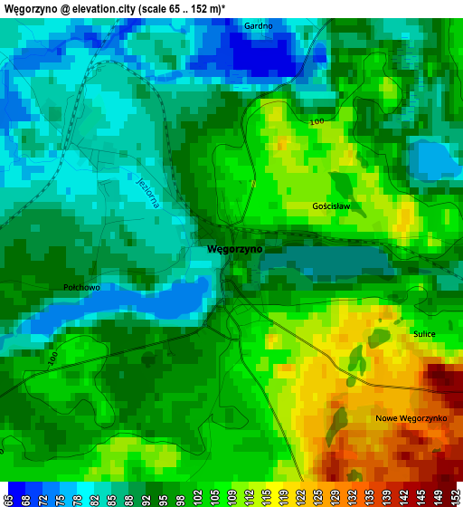 Węgorzyno elevation map