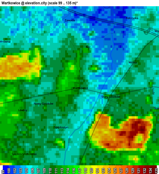 Wartkowice elevation map