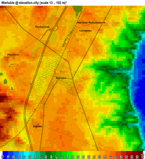 Warlubie elevation map