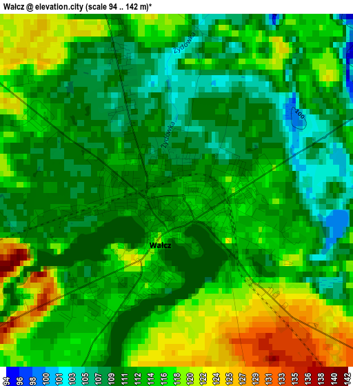 Wałcz elevation map