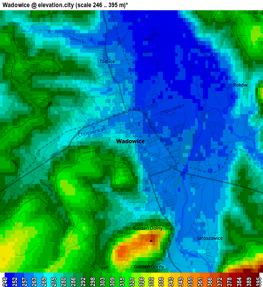 Wadowice elevation map