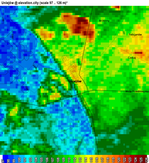 Uniejów elevation map