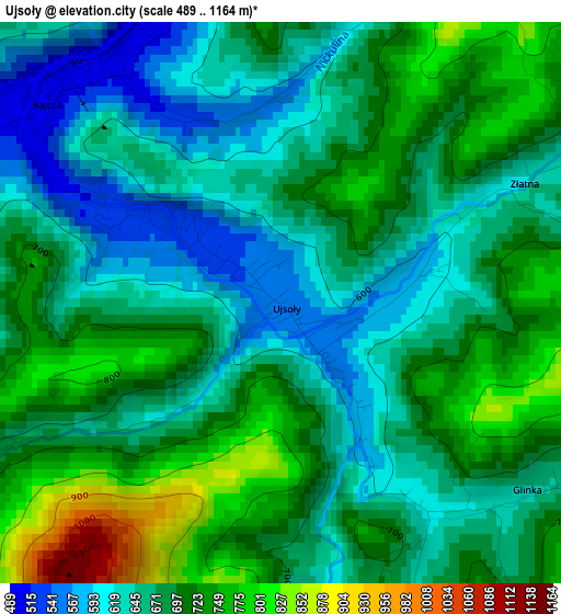 Ujsoły elevation map