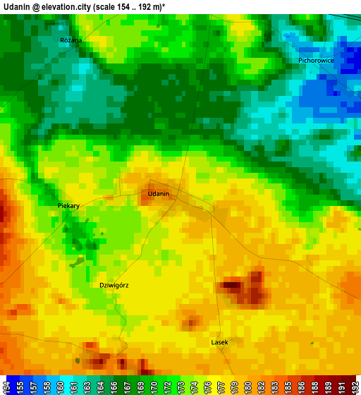 Udanin elevation map