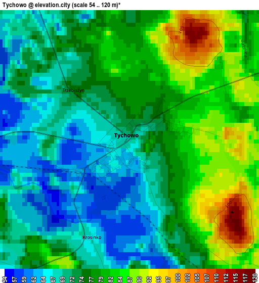 Tychowo elevation map