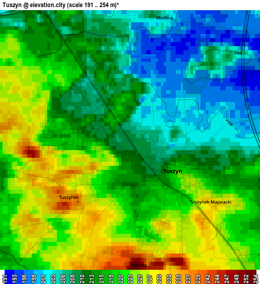Tuszyn elevation map