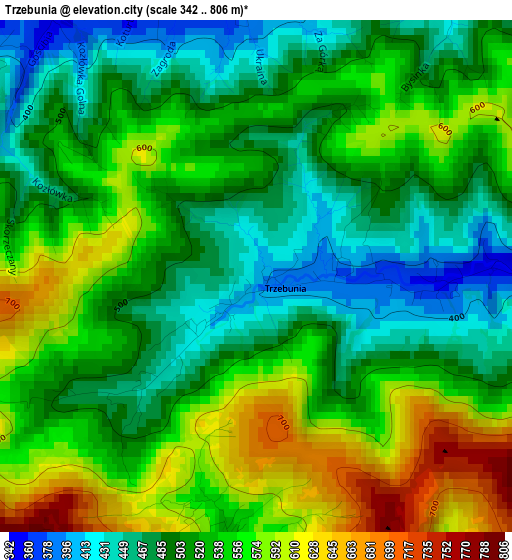 Trzebunia elevation map